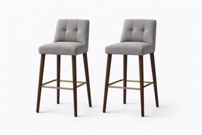 Polyester Upholstered Bar Stools Set with Wood Legs