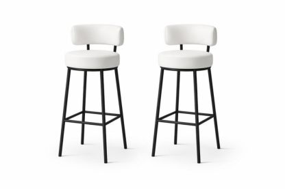 White Upholstered Bar Stools Set with Metal Frame