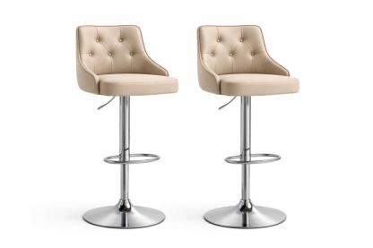 Set of 2 Adjustable Swivel Bar Stools with PU Leather and Chrome Base Beige
