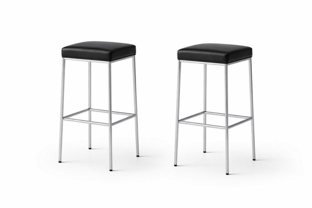 Set of 2 Black PU Leather Counter Stools with Stainless Steel Frame 76cm