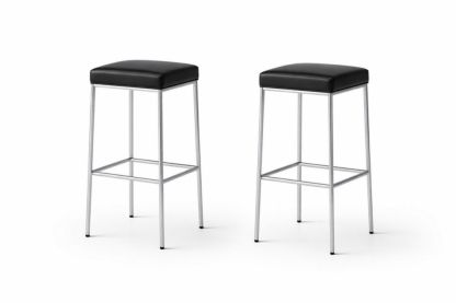 Set of 2 Black PU Leather Counter Stools with Stainless Steel Frame 76cm