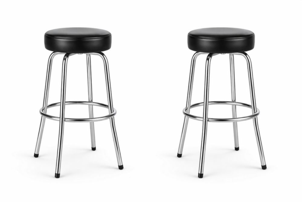 Set of 2 Black PU Leather Chrome Bar Stools 75 cm Height