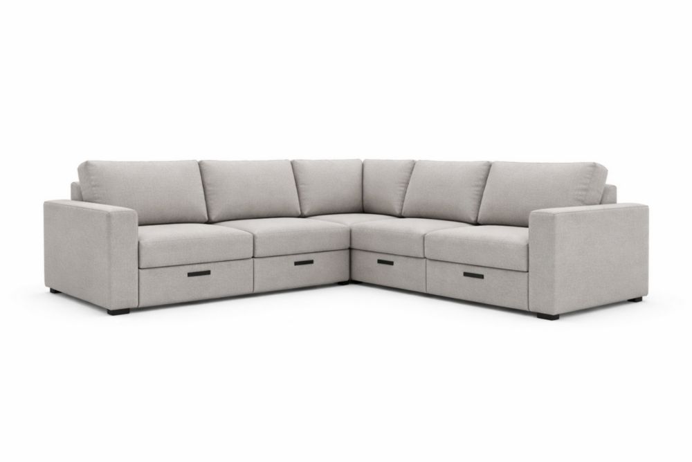 Sectional Sofa with Storage Drawers Linen Light Gray L-Shaped 275cm