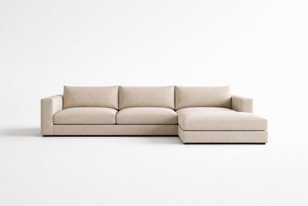 Beige Fabric Sectional Sofa with Chaise 300cm Length