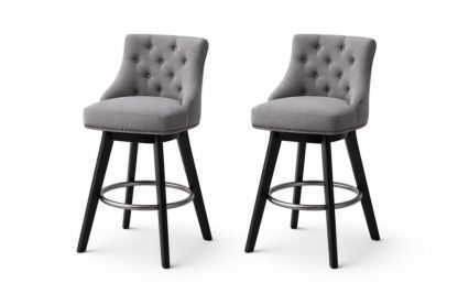Gray Swivel Bar Stool Set with Upholstered Seats and Button Tufted Backs