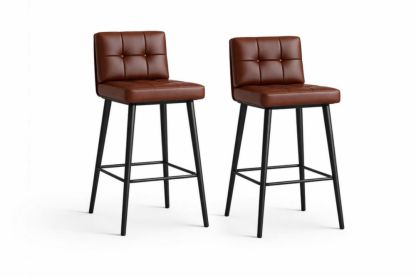 Set of 2 Brown Faux Leather Bar Stools with Black Metal Legs