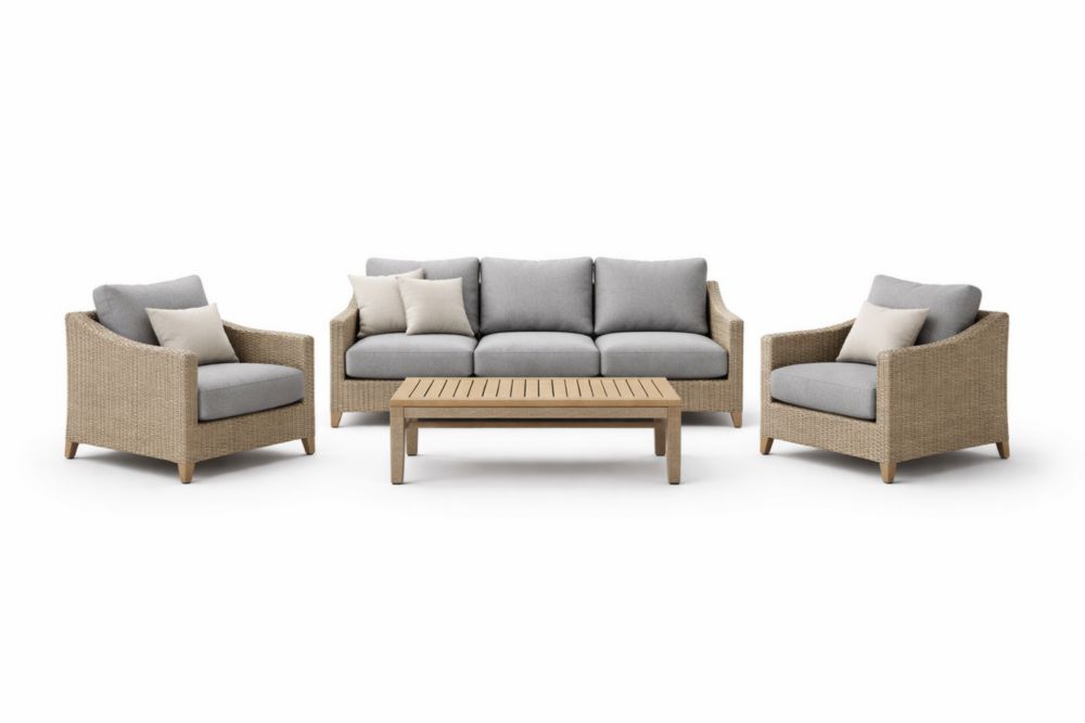 Wicker Sofa Set with Cushions - 4-Piece, Gray