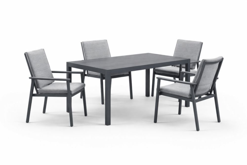 Outdoor Aluminum Frame Dining Set with Cushioned Chairs Rectangular Gray
