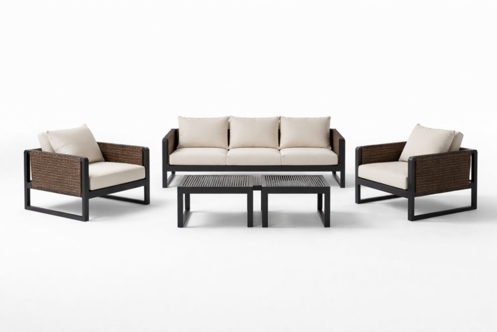 Outdoor Furniture Set with Aluminum Frame, Polyester Cushions, and Wicker Design
