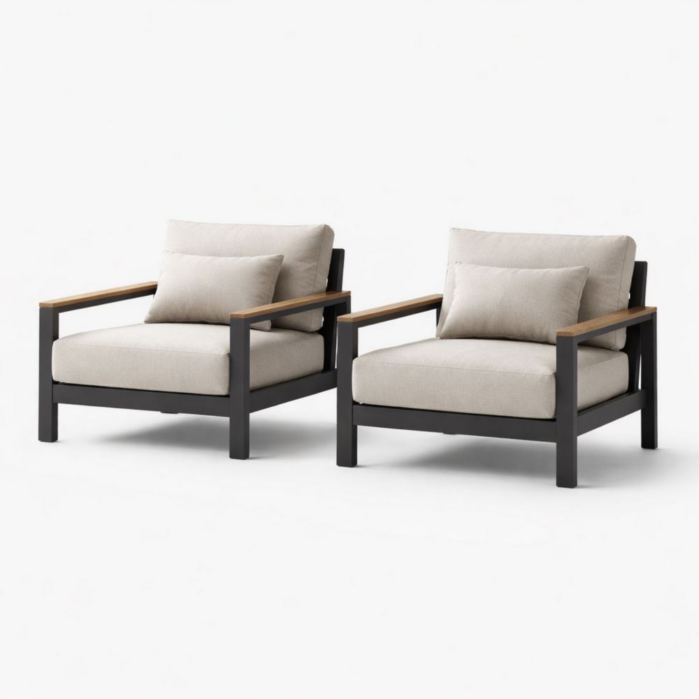 Outdoor Armchair Set Aluminum Frame Beige Cushions 2-Piece