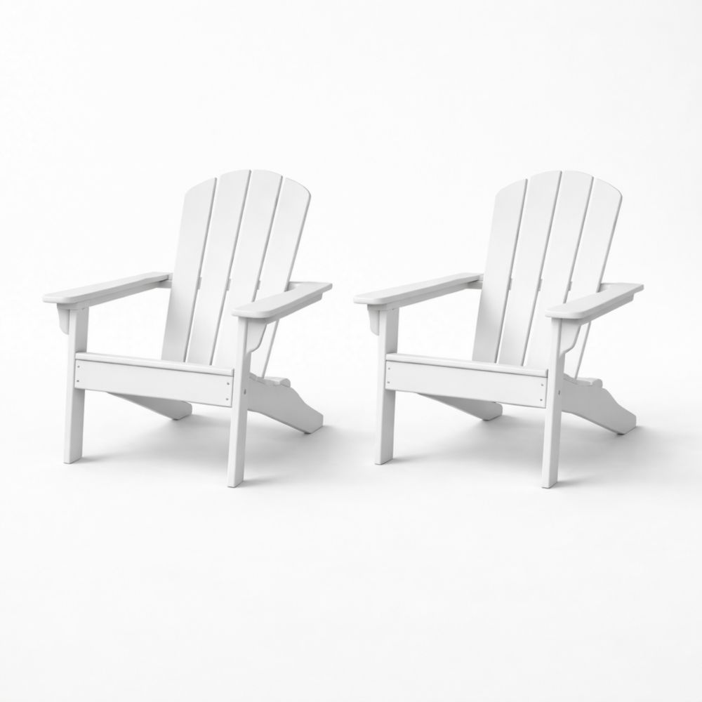 Set of 2 White Adirondack Chairs Polystyrene Outdoor Furniture