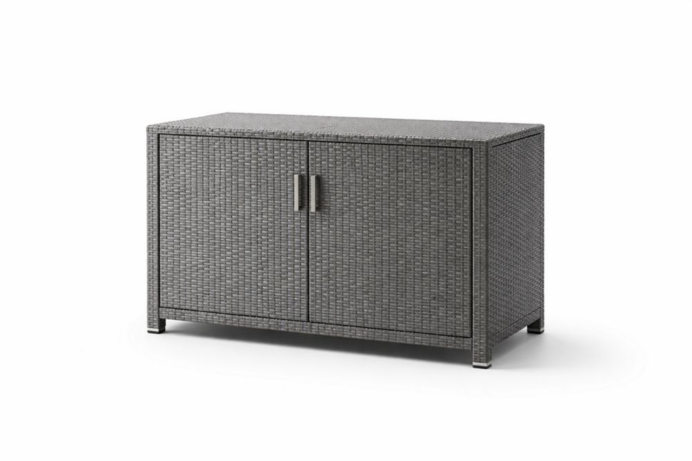 Grey Wicker Storage Cabinet with Double Doors