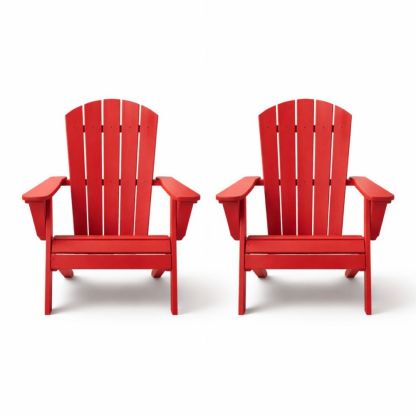Set of 2 Red Wood Adirondack Chairs