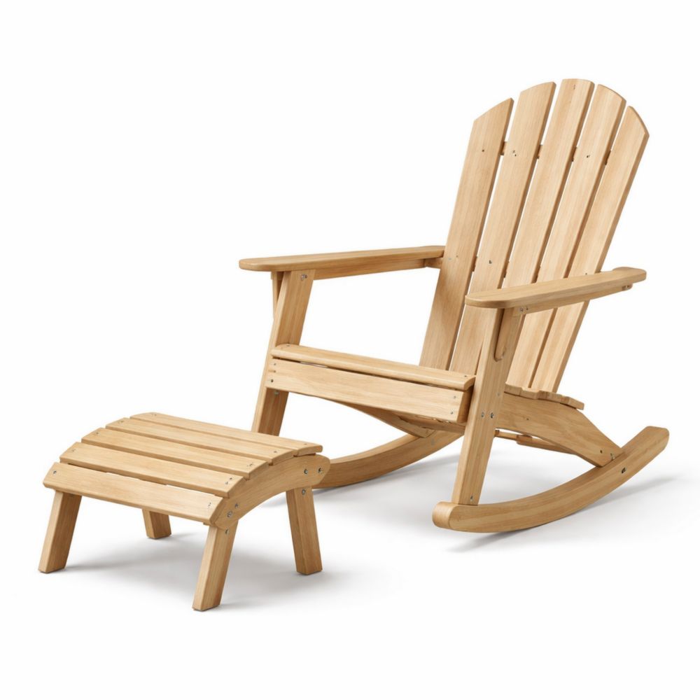 Teak Rocking Chair and Footrest Set Natural Finish