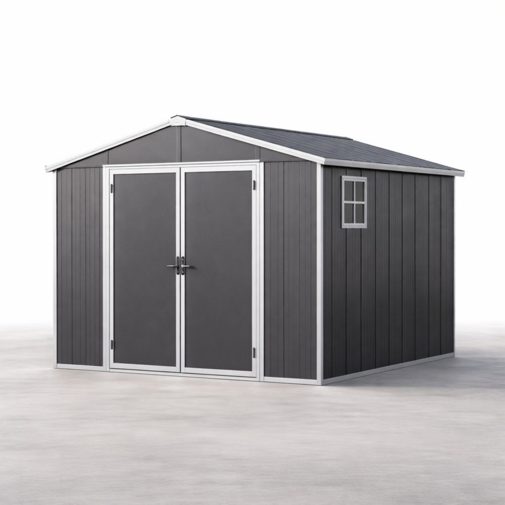 Outdoor Galvanized Steel Storage Shed Grey Double Door 10x8 ft