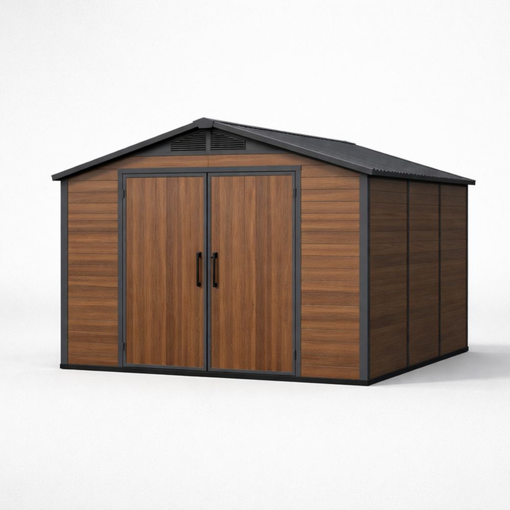 Outdoor Storage Shed Steel Frame Brown 350x260x210 cm