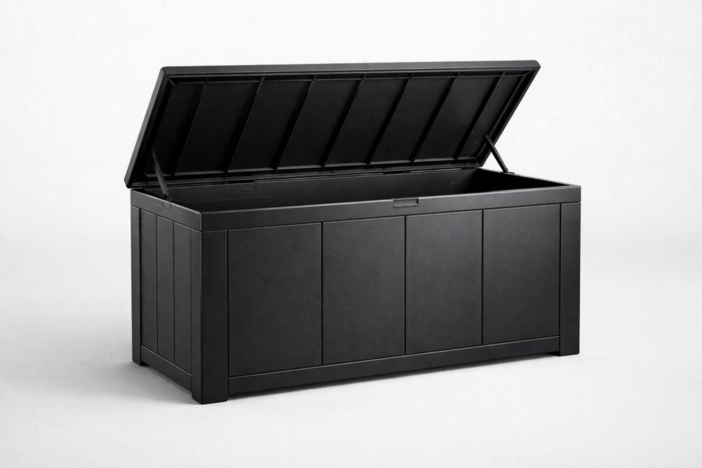 Black Outdoor Storage Box with Lid - 117cm x 45cm x 57cm Polypropylene