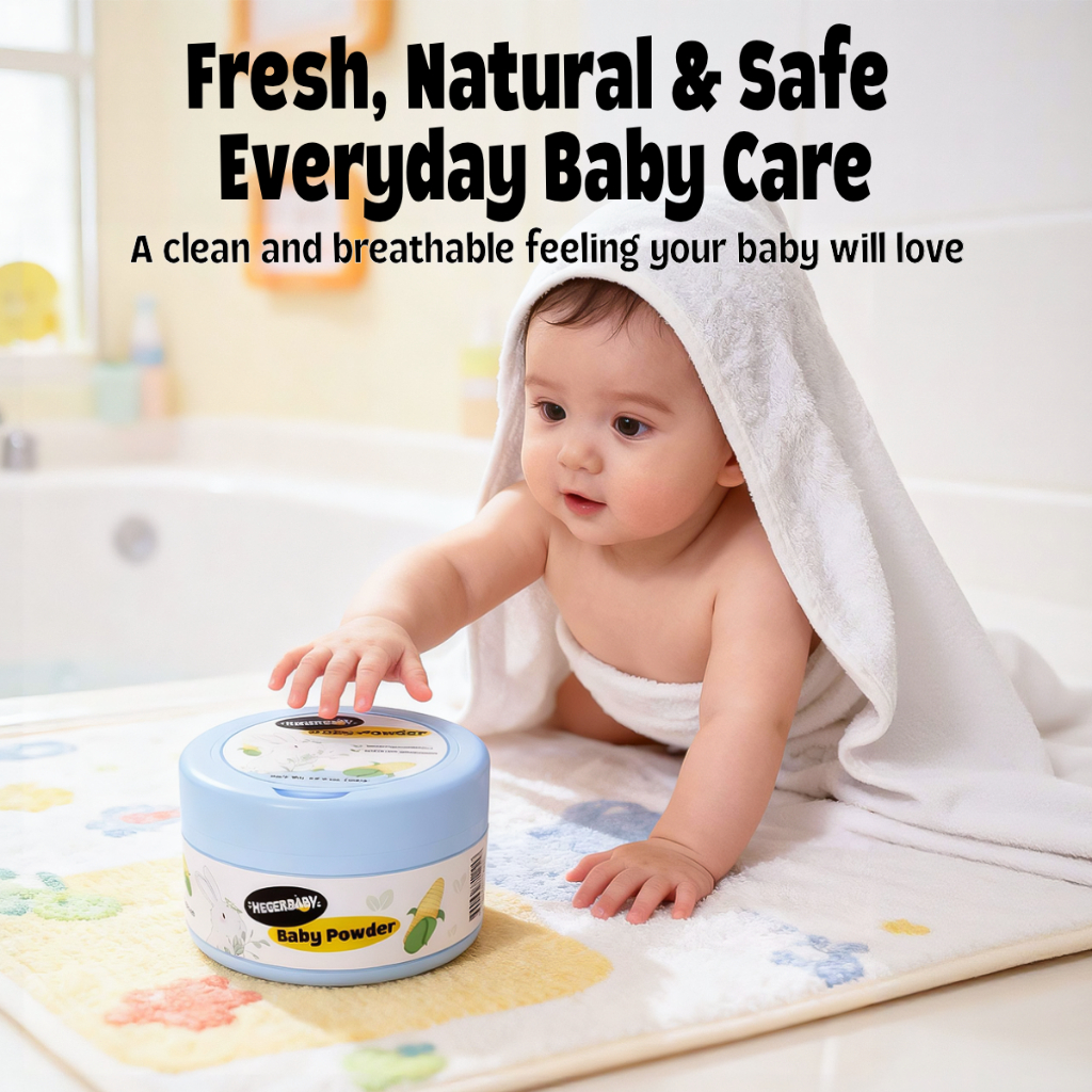 Hegerbaby Baby Powder - Pure Organic Plant Drying Refreshing Relieves Prickly Heat Cares Skin 140g