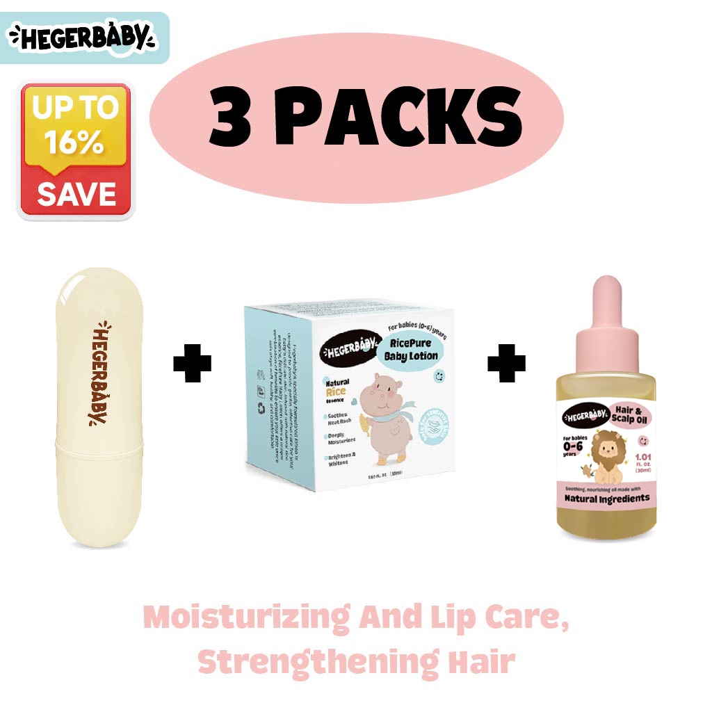 Hegerbaby Lotion + Lip Balm + Hair Oil - Relieves Prickly Heat & Saliva Rash & Moisturizes Scalp