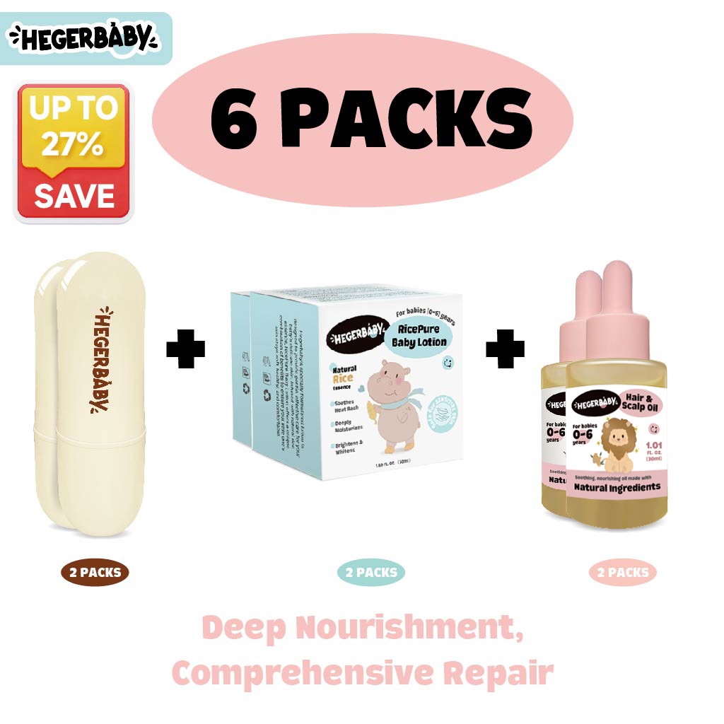 Hegerbaby Lotion + Lip Balm + Hair Oil - Relieves Prickly Heat & Saliva Rash & Moisturizes Scalp