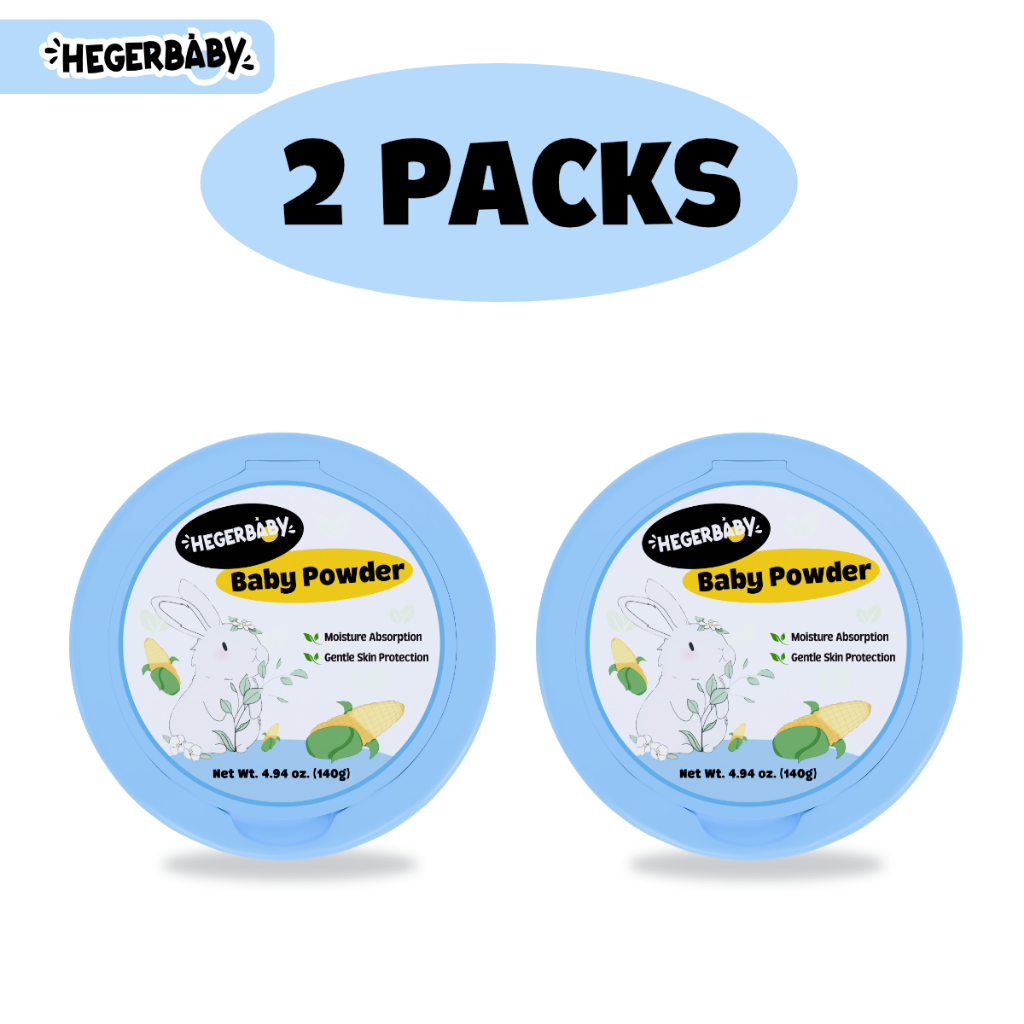 Hegerbaby Baby Powder - Pure Organic Plant Drying Refreshing Relieves Prickly Heat Cares Skin 140g