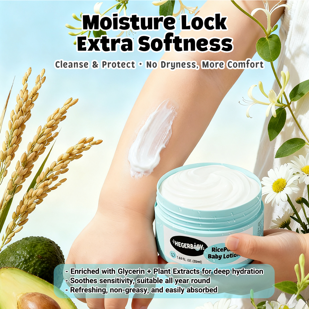 Hegerbaby Body Wash (Cherry & Melon) + Baby Lotion - Soothe Prickly Heat Gently Cleanses Cares Kids