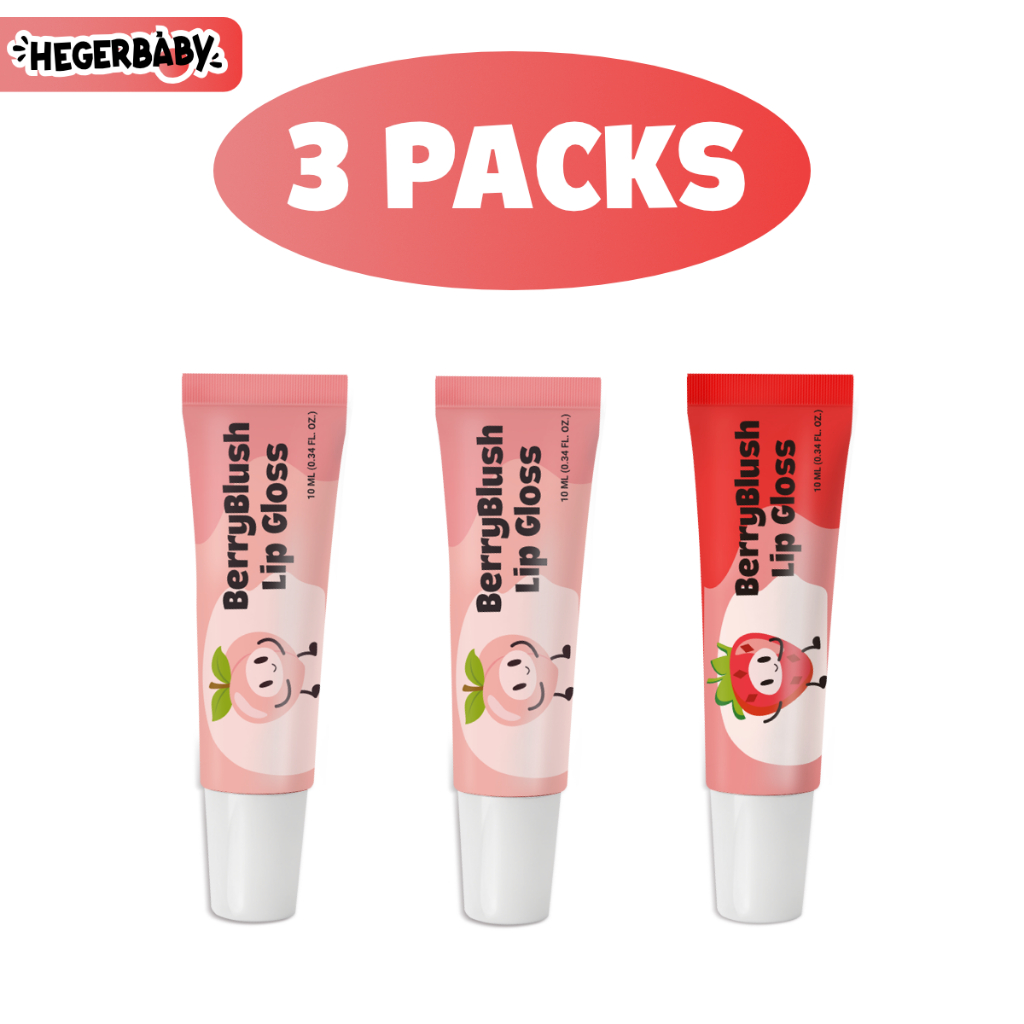 Hegerbaby BerryBlush Lip Gloss - Strawberry Peach Flavor Makeup Lipstick Gentle for Kids Girl Safe