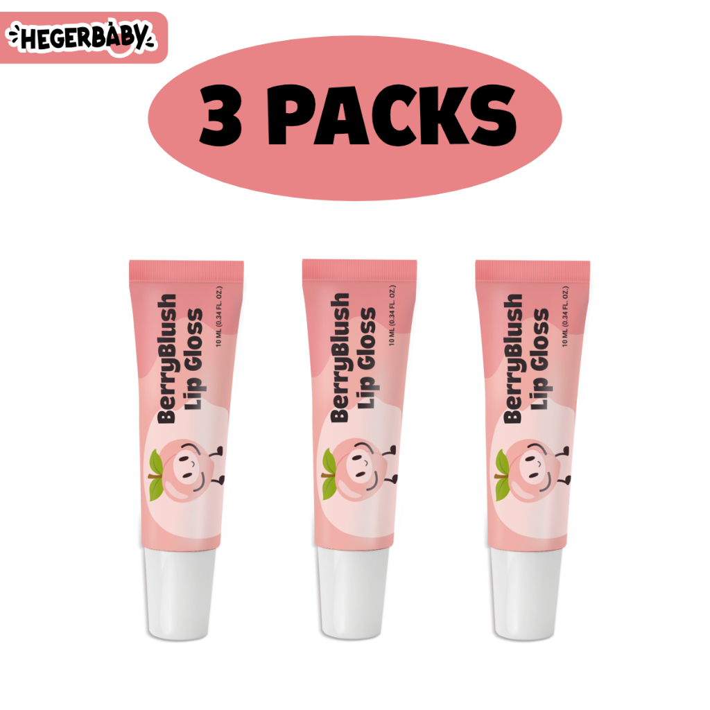 Hegerbaby BerryBlush Lip Gloss - Strawberry Peach Flavor Makeup Lipstick Gentle for Kids Girl Safe