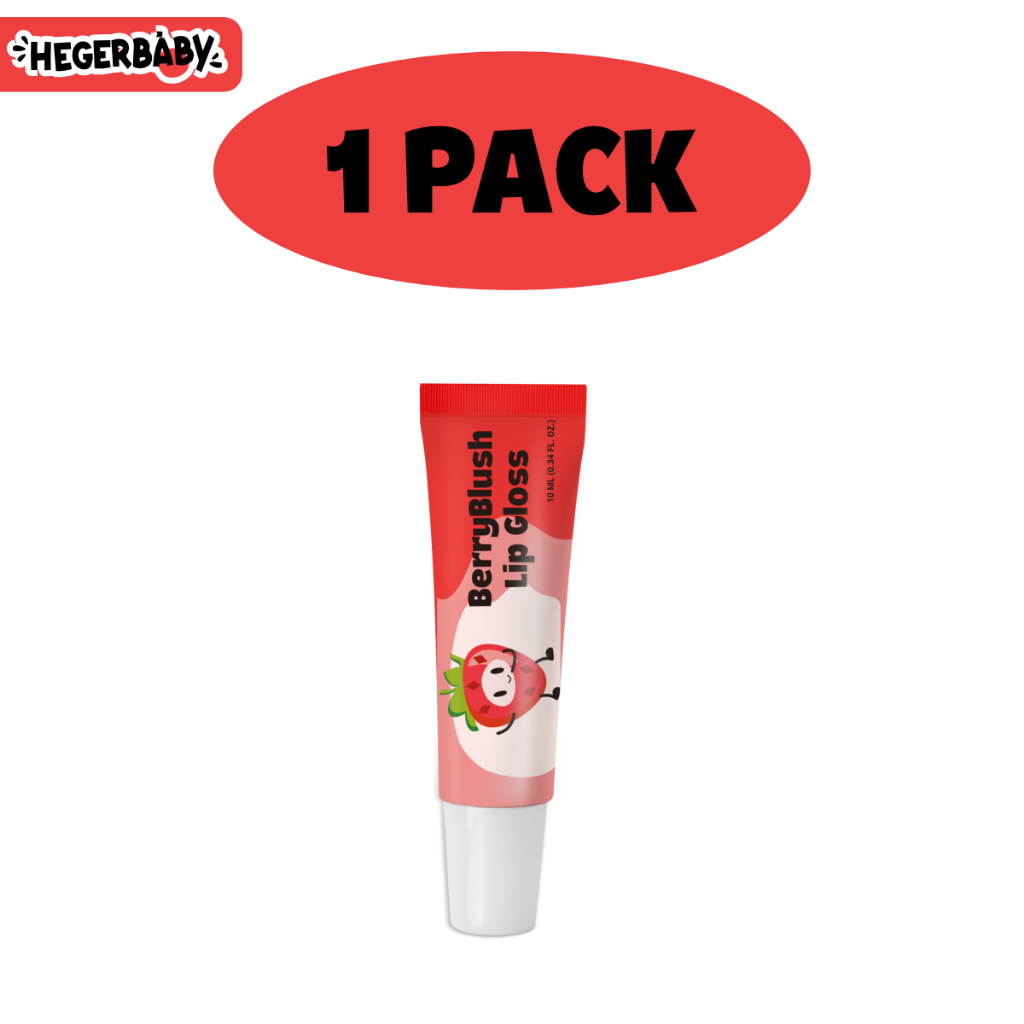 Hegerbaby BerryBlush Lip Gloss - Strawberry Peach Flavor Makeup Lipstick Gentle for Kids Girl Safe