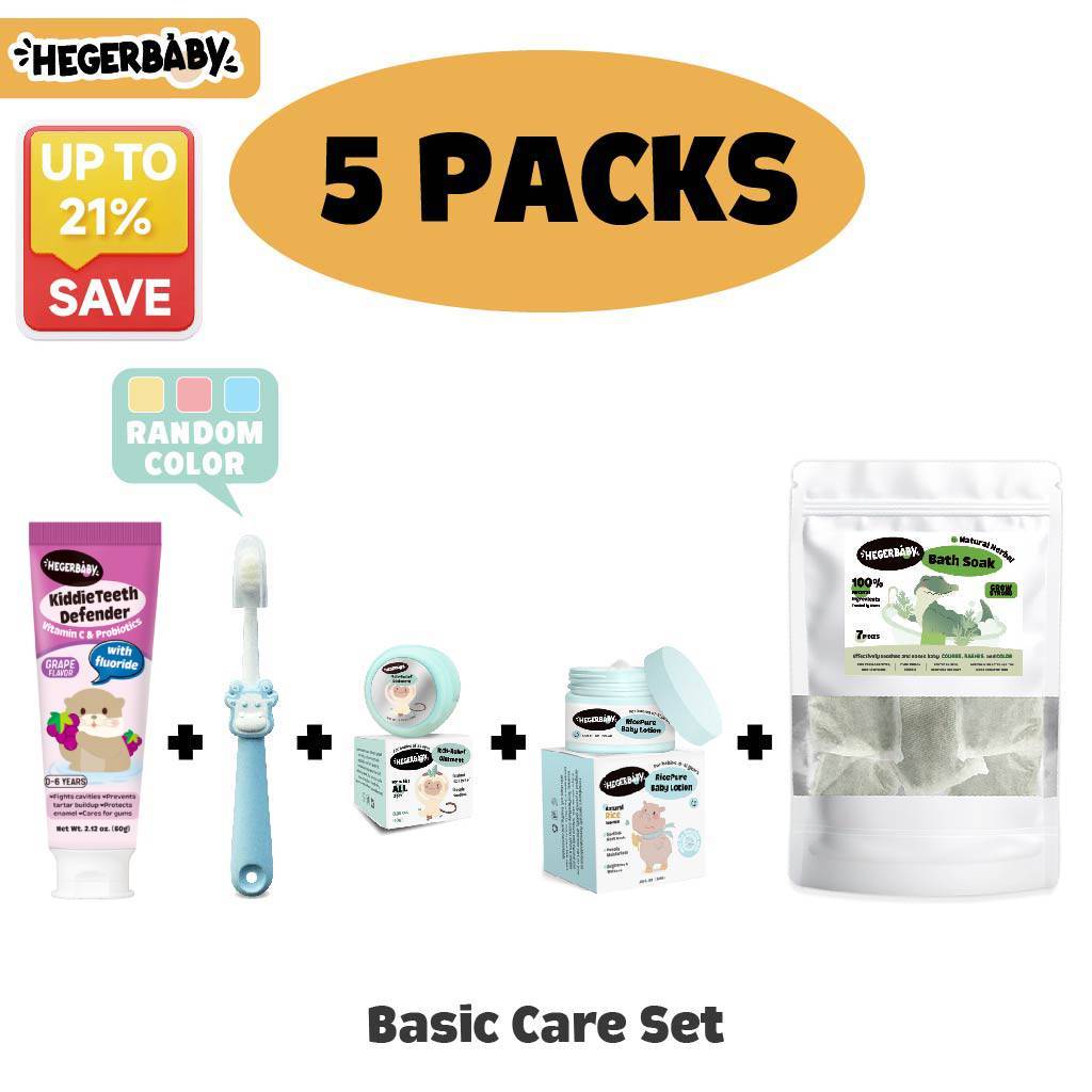 Hegerbaby Toothpaste + Bath Soak + Soothing Balm + Baby Lotion - Essential Care Package