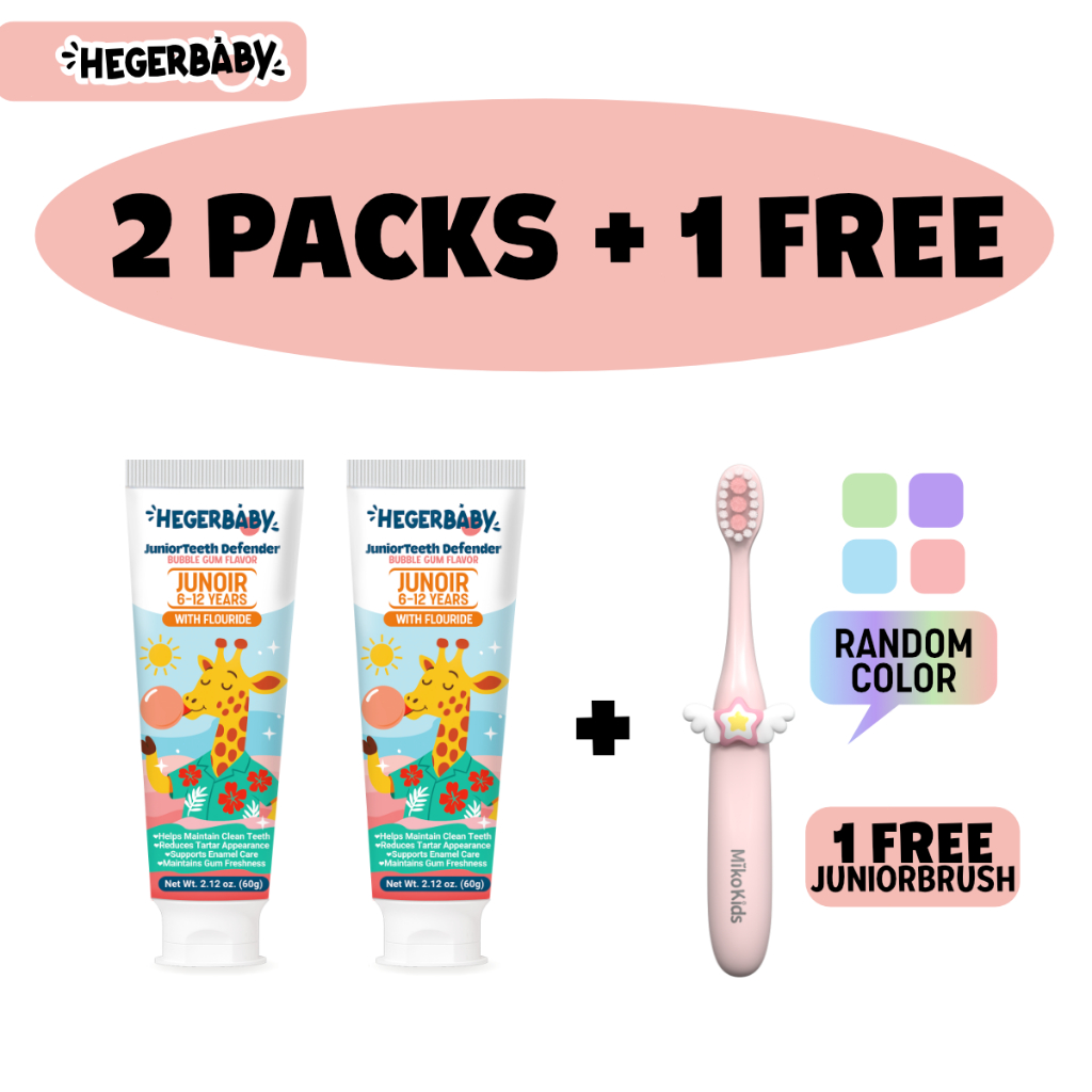 Hegerbaby JuniorTeeth Defender Toothpaste – Fluoride Vitamin C Anti-Yellow For Kids 6-12 Bubble Gum