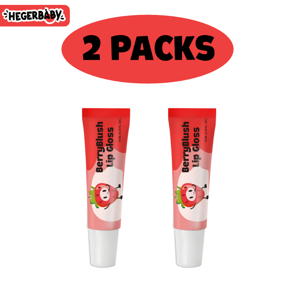 Hegerbaby BerryBlush Lip Gloss - Strawberry Peach Flavor Makeup Lipstick Gentle for Kids Girl Safe