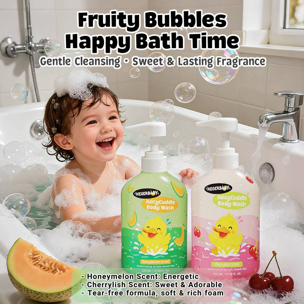 Hegerbaby Body Wash (Cherry & Melon) + Baby Lotion - Soothe Prickly Heat Gently Cleanses Cares Kids