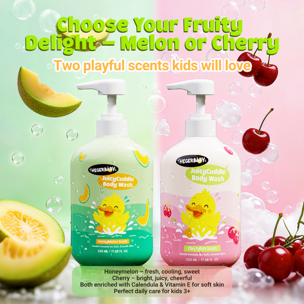 Hegerbaby JuicyCuddle Baby Wash Cherry + Melon - Deep Cleansing,Long-Lasting Fragrance Body Wash