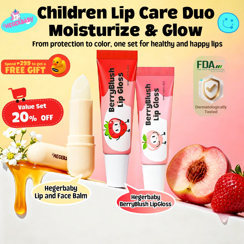 Hegerbaby Lip Face Balm & Lip Gloss Moisturizing Nourishing Non Sticky Gentle Safe for Kids
