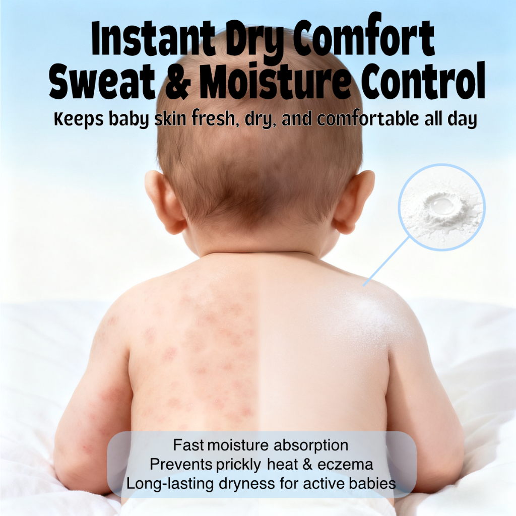 Hegerbaby Baby Powder - Pure Organic Plant Drying Refreshing Relieves Prickly Heat Cares Skin 140g