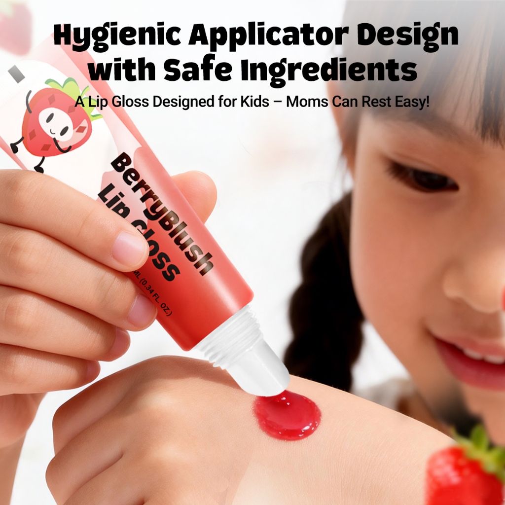 Hegerbaby BerryBlush Lip Gloss - Strawberry Peach Flavor Makeup Lipstick Gentle for Kids Girl Safe