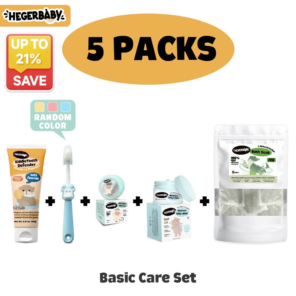 Hegerbaby Toothpaste + Bath Soak + Soothing Balm + Baby Lotion - Essential Care Package