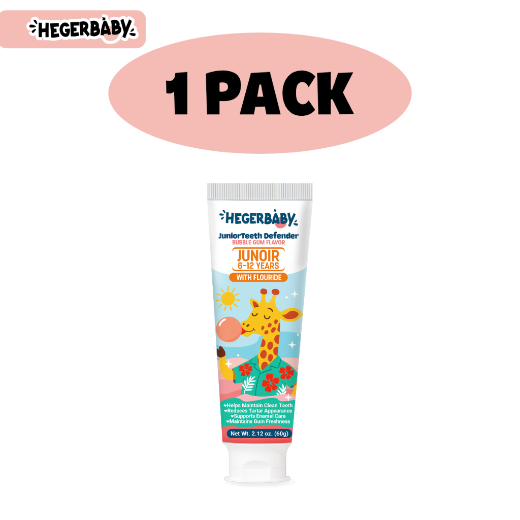 Hegerbaby JuniorTeeth Defender Toothpaste – Fluoride Vitamin C Anti-Yellow For Kids 6-12 Bubble Gum