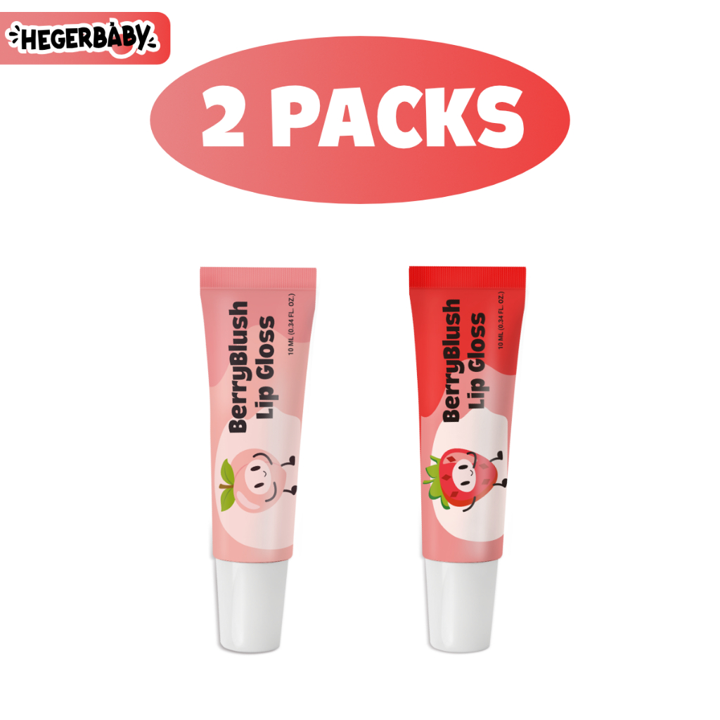 Hegerbaby BerryBlush Lip Gloss - Strawberry Peach Flavor Makeup Lipstick Gentle for Kids Girl Safe