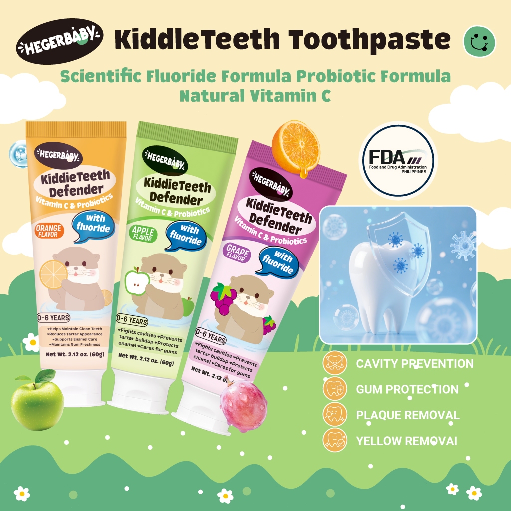 Hegerbaby Kiddieteeth Defender Toothpaste - Orange / Grape / Green Apple Flavor – 60g