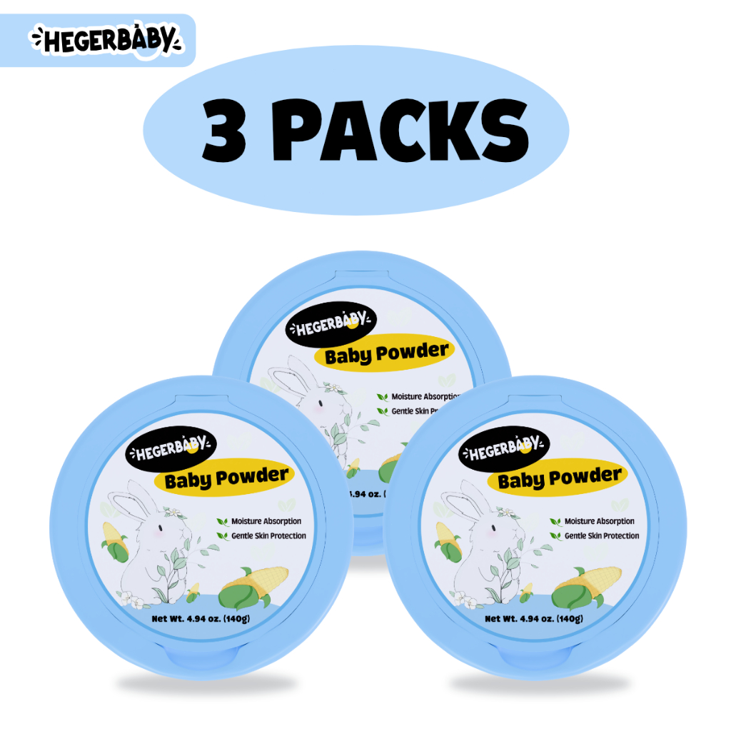 Hegerbaby Baby Powder - Pure Organic Plant Drying Refreshing Relieves Prickly Heat Cares Skin 140g