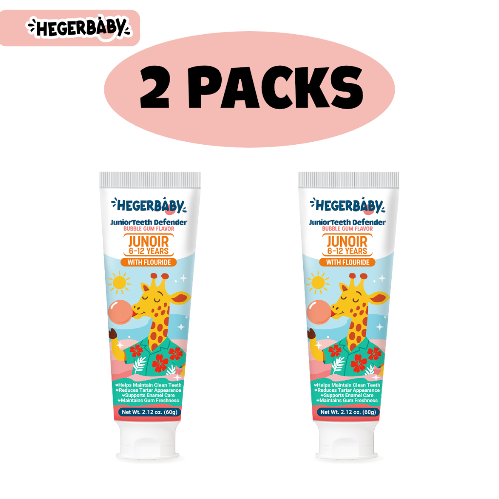 Hegerbaby JuniorTeeth Defender Toothpaste – Fluoride Vitamin C Anti-Yellow For Kids 6-12 Bubble Gum