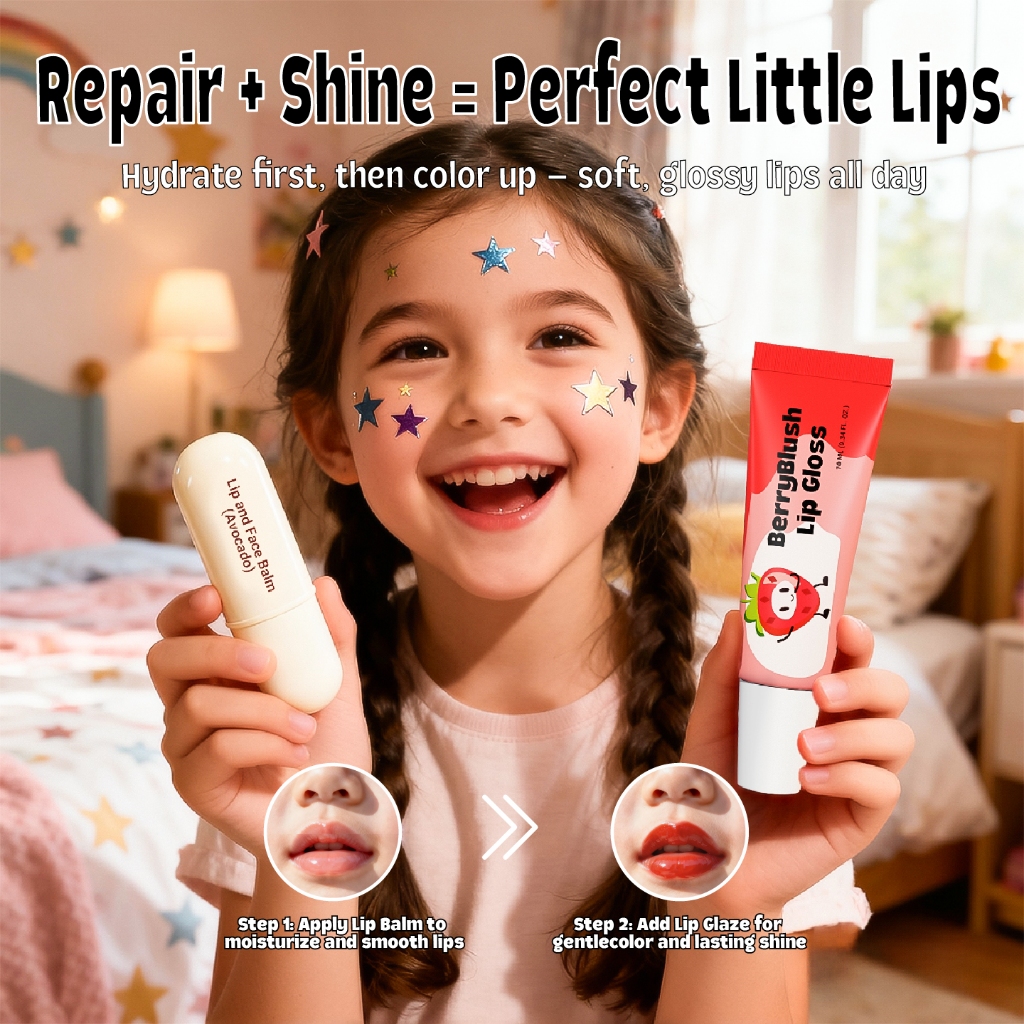 Hegerbaby Lip Face Balm & Lip Gloss Moisturizing Nourishing Non Sticky Gentle Safe for Kids