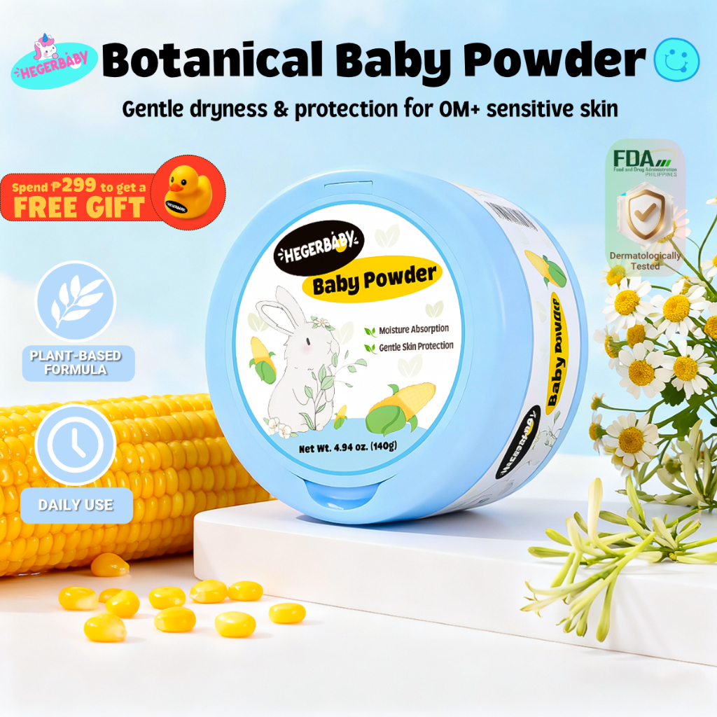 Hegerbaby Baby Powder - Pure Organic Plant Drying Refreshing Relieves Prickly Heat Cares Skin 140g