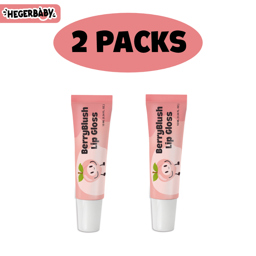 Hegerbaby BerryBlush Lip Gloss - Strawberry Peach Flavor Makeup Lipstick Gentle for Kids Girl Safe