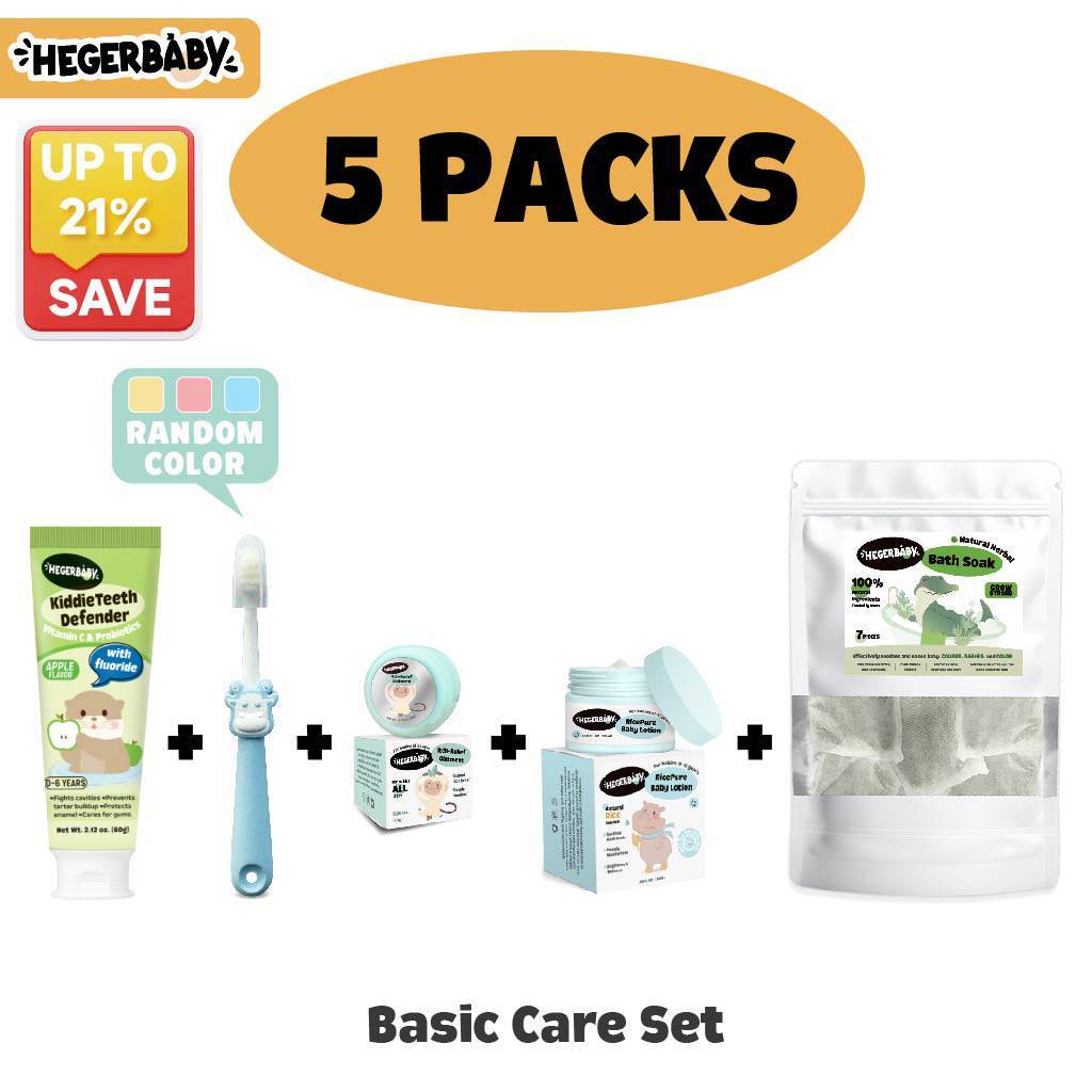 Hegerbaby Toothpaste + Bath Soak + Soothing Balm + Baby Lotion - Essential Care Package