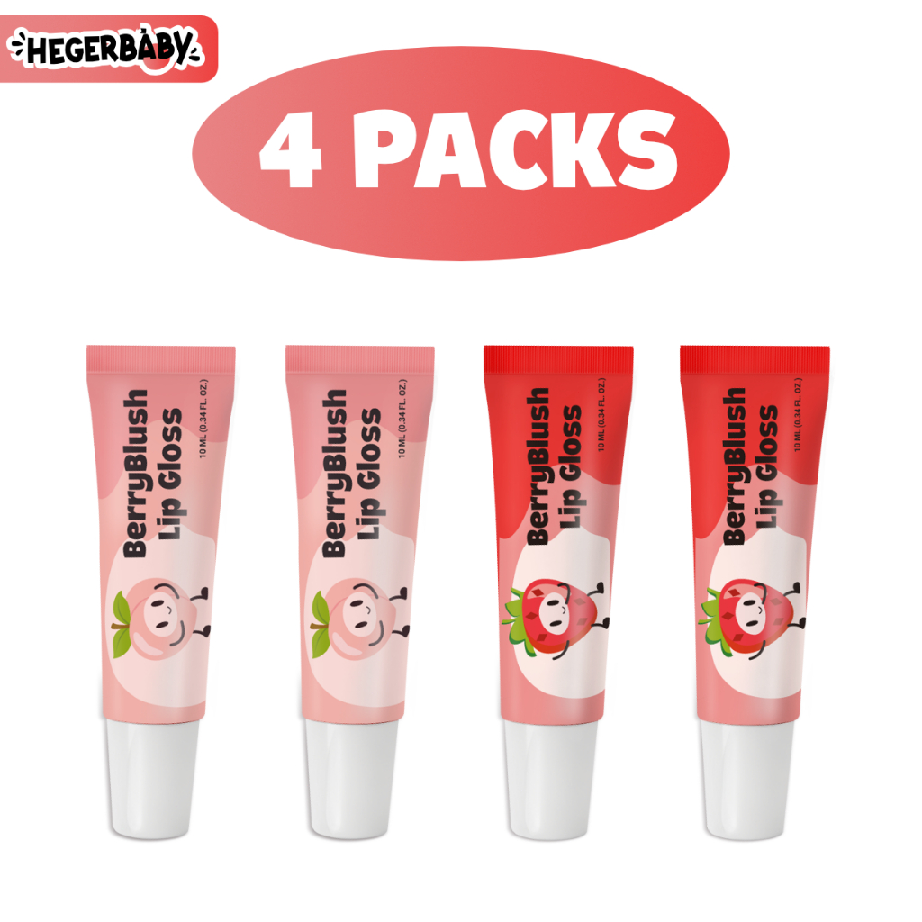 Hegerbaby BerryBlush Lip Gloss - Strawberry Peach Flavor Makeup Lipstick Gentle for Kids Girl Safe