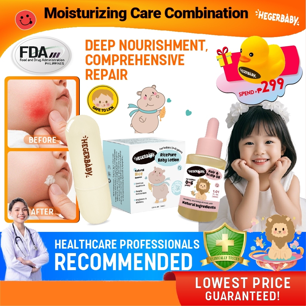 Hegerbaby Lotion + Lip Balm + Hair Oil - Relieves Prickly Heat & Saliva Rash & Moisturizes Scalp