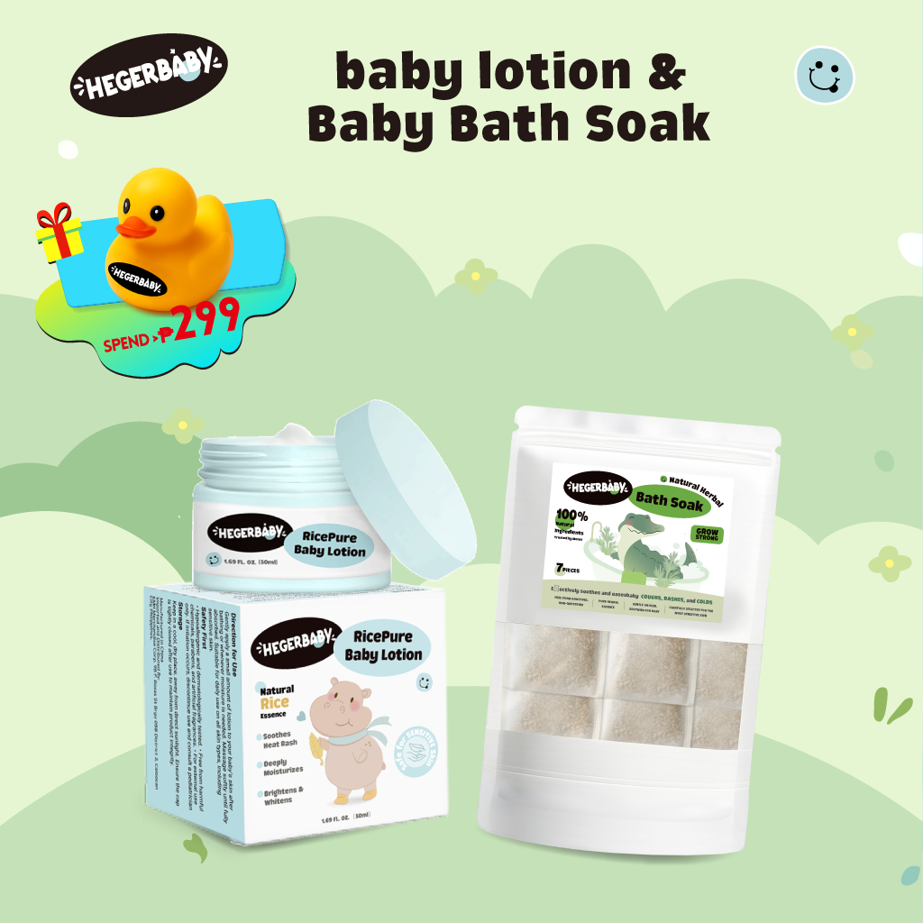 Hegerbaby RicePure Baby Lotion + Herbal Baby Bath Soak - Relieves Prickly Heat & Cold Symptoms